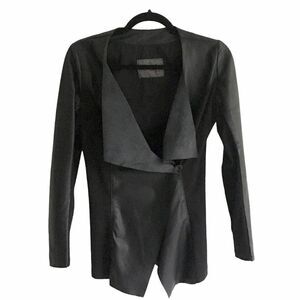 𝅺MADE IN ITALY Vera Pelle Leather Waterfall Blazer Jacket Black XS